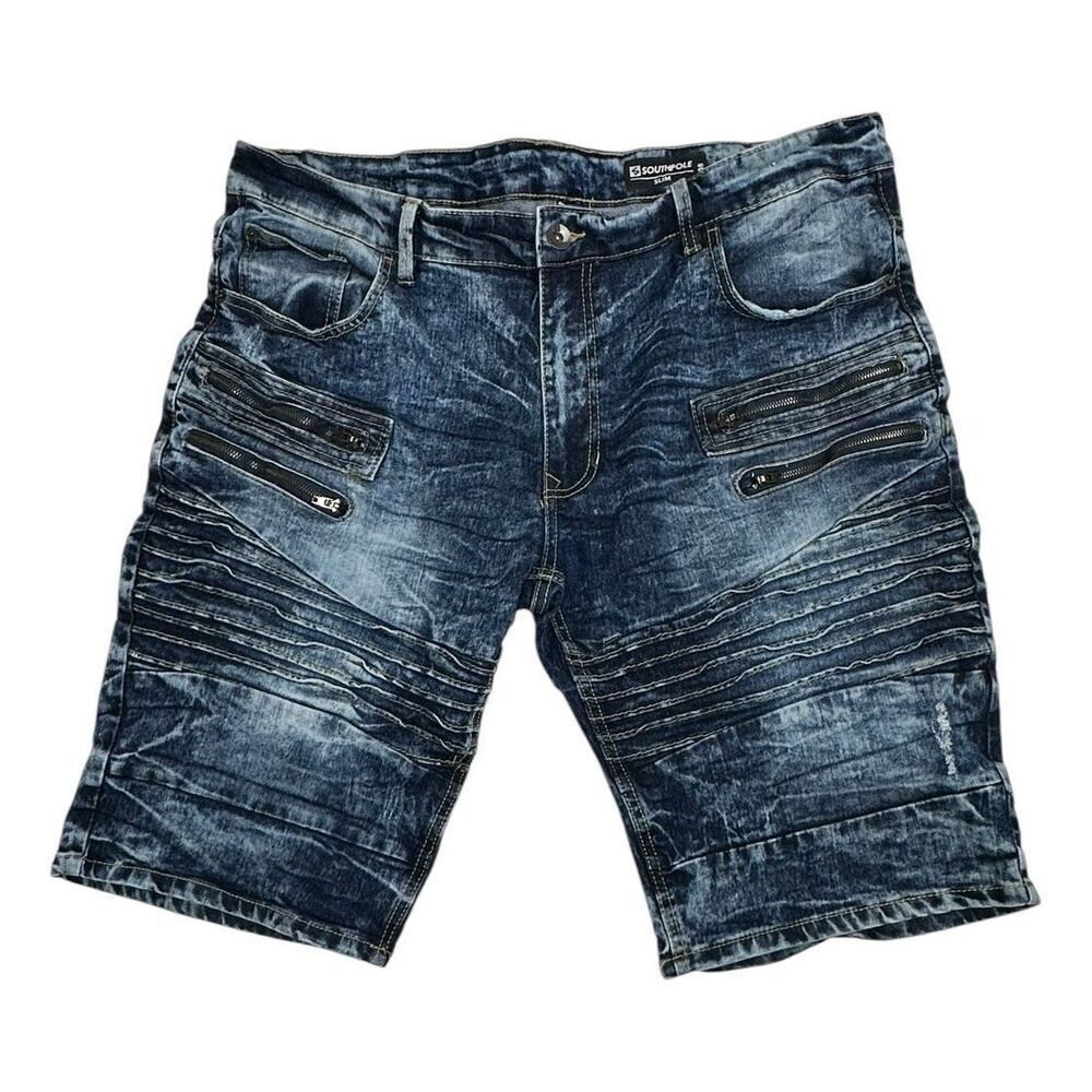 Southpole Acid Washed Blue Jean Shorts Slim Mens Size 38 Inseam 12 Inches